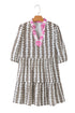 Black Contrast Floral V Neck Printed Bracelet Sleeve Dress
